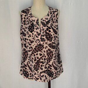 TALBOTS Leopard Paisley Print Cotton Trapunto Popover Top FLAW